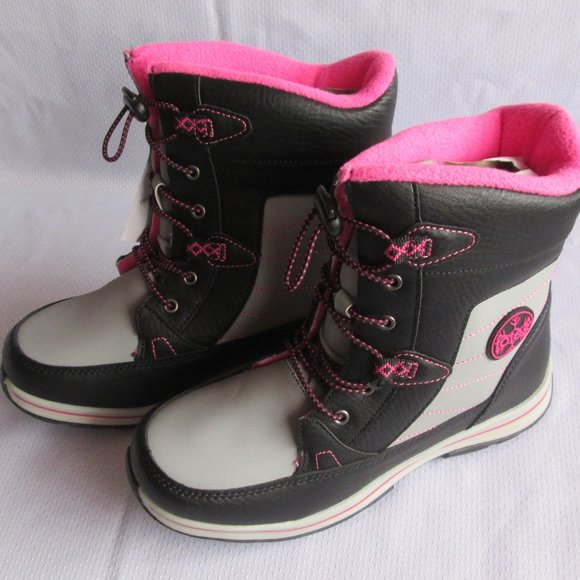 🎀 TOTES BEAVER BIG GIRLS SNOW BOOTS; BLACK - PINK - GREY (SIZE 6) 🎀 - Picture 7 of 16